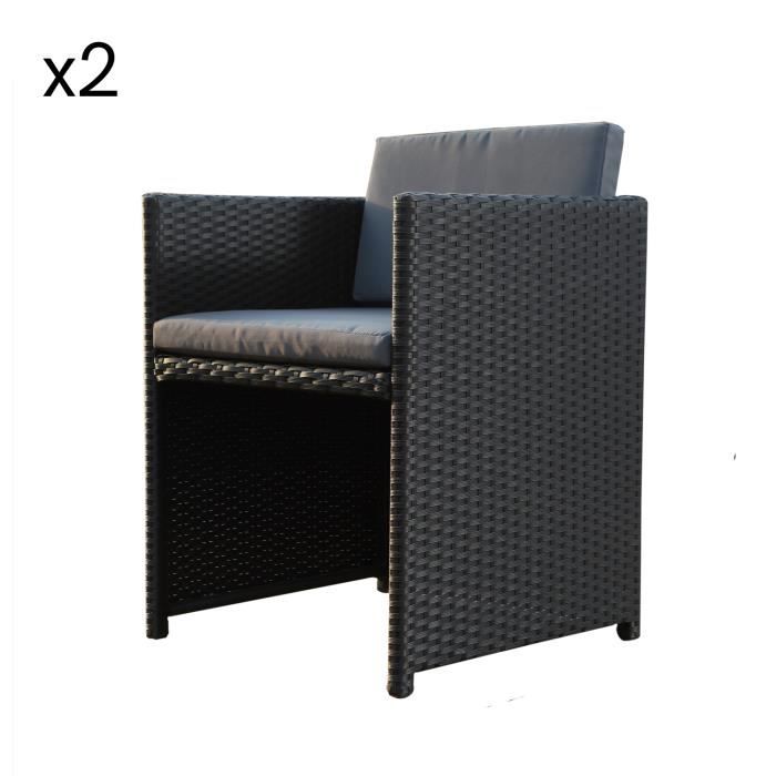 Lot de 2 chaises en résine tressée Miami noir-gris