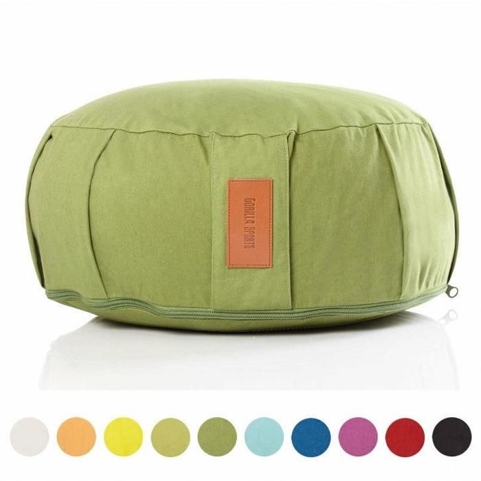 GORILLA SPORTS® Coussin de méditation vert - Hauteur d'assise 18 cm - coussin de yoga avec rembourrage en balles d'épeautre - Housse