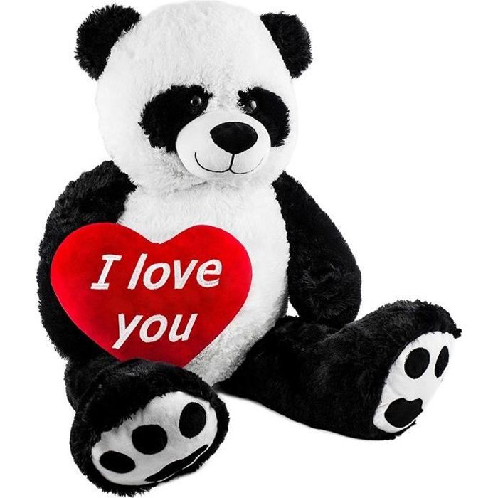 BRUBAKER Peluche géante XXL - Panda Nounours - 100 cm - Cœur en Peluche 'I Love You' inclus