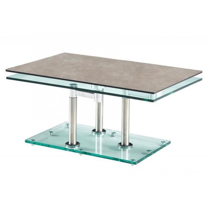 Table basse MATCH CERAMIQUE GREY 2 plateaux pivotants en verre piétement chrome gris Ceramique Inside75