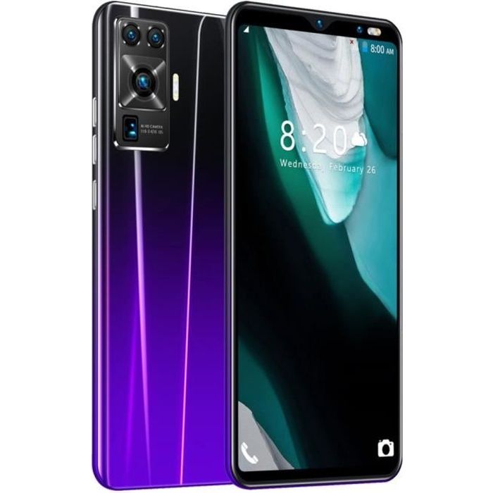 Téléphone portable intelligent universel X50mini Reconnaissance faciale plein écran dégradé violet,512Mo+4Go