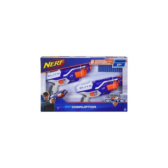 Jeu Plein Air Coffret 2 Pistolets Disruptor Blanc Et BLeu N-Strike Elite + 12 Flechettes - Jouet Enfant