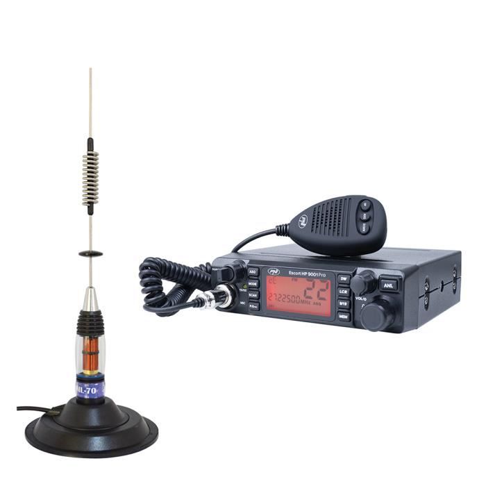 Paquet Radio CB PNI Escort HP 9001 Pro ASQ réglable, AM-FM, 12V, 4W + Antenne CB ML70 26-30MHz, 200W, 70cm, Aimant 145 mm