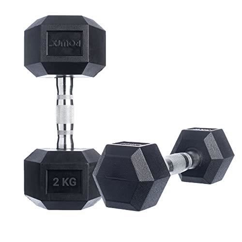 POWRX Haltère hexagonale avec revêtement en caoutchouc de poids différents Poids: 2 x 2 kg