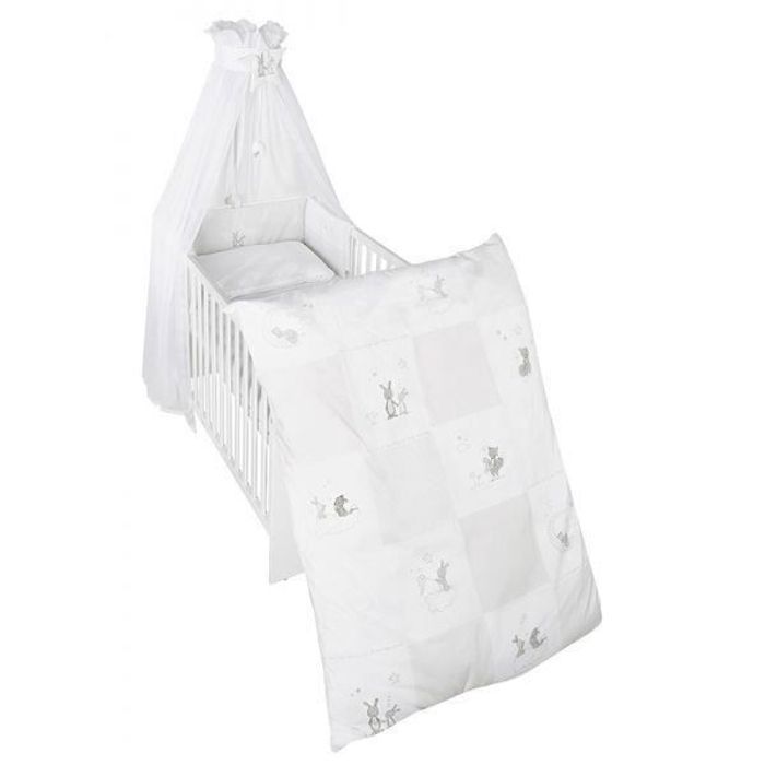 ROBA Parure de Lit Bébé -Fox & Bunny- 4 pcs : Couette + Taie d'oreiller + Ciel et Tour de lit
