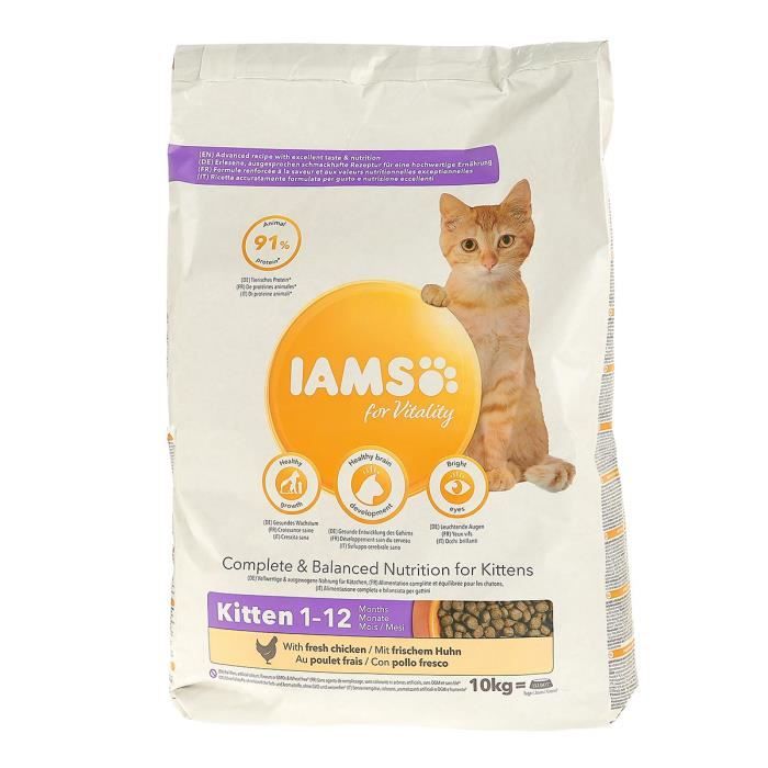 IAMS Vitality Croquettes Super Premium Chatons - Au poulet frais - Sans OGM colorant arôme artificiel - 10 kg