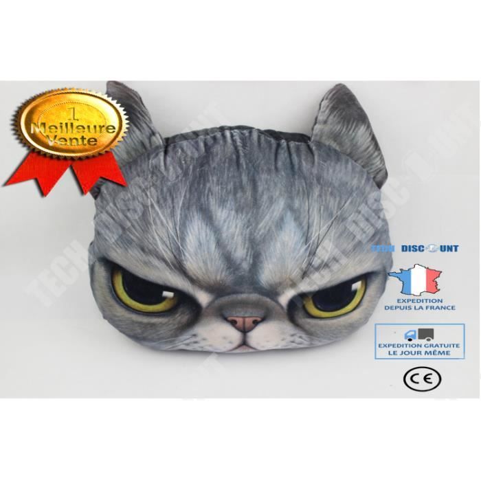 TD® 3D Cat Imprimer Coussin Coussin créatif mignon poupée en peluche cadeau Home Joli tapis de chat Couleur: gris