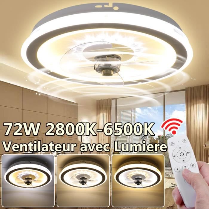 72W Ventilateur de plafond avec télécommande lumiere plafonnier dimmable 3 couleurs 220V