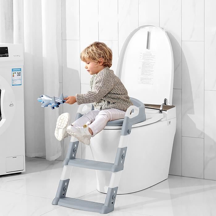 VINTEKY® Réducteur WC Siège de Toilette pour Enfants Echelle Confortable Pliable, Hauteur Réglable - Gris