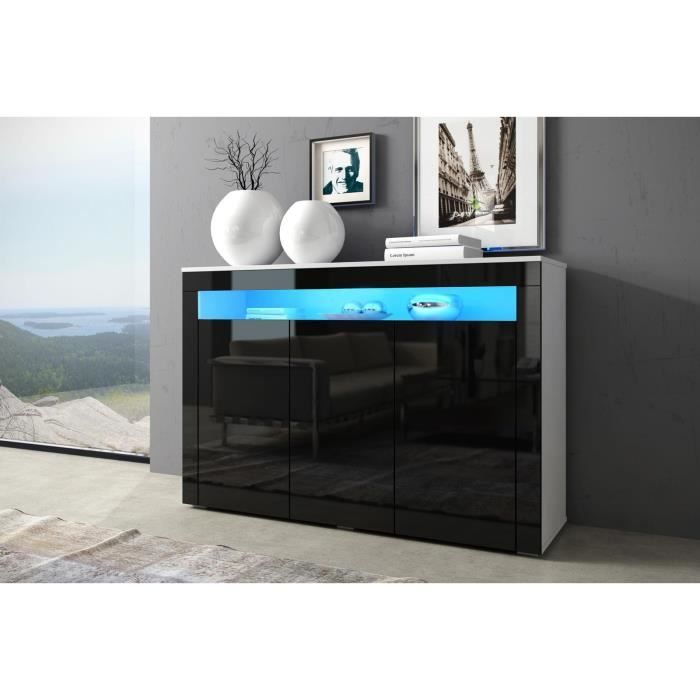 VIVALDI Commode - SOFIA - 130 cm - noir mat / noir brillant avec LED - style design