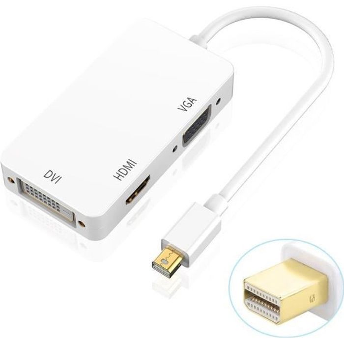 VSHOP® 3 en 1 Mini DisplayPort Thunderbolt vers HDMI- DVI- VGA Adaptateur Câble pour Mac Book Air, Mac Book Pro, iMac et Mac mini