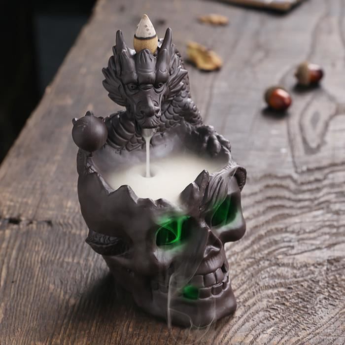 Porte-Encens à Reflux en Céramique - Brûleur d'Encens en forme d'Crâne avec lumineuse - pour Bureau, Home Decor et Cadeau d'Hallowee
