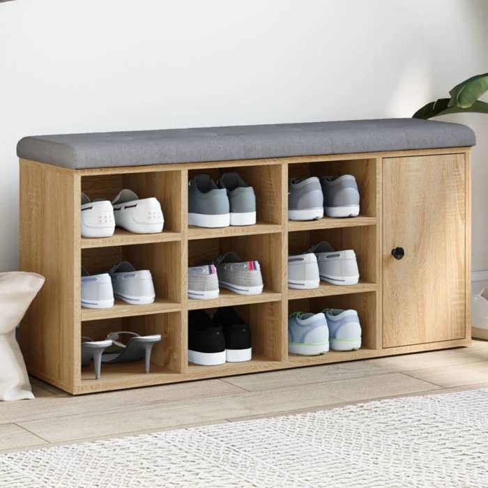 vidaXL Banc à Chaussures Banquette de Rangement avec Siège Meuble à Chaussures avec Coussin Moderne Chêne Sonoma 835091