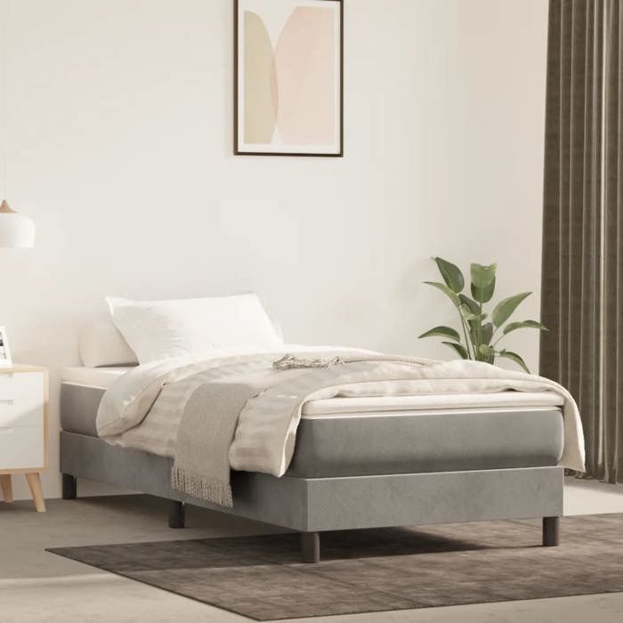 Cadre de lit tapissier - VIDAXL - Design51011 - Velours gris clair - 1 place 90x190 cm - Sommier à lattes