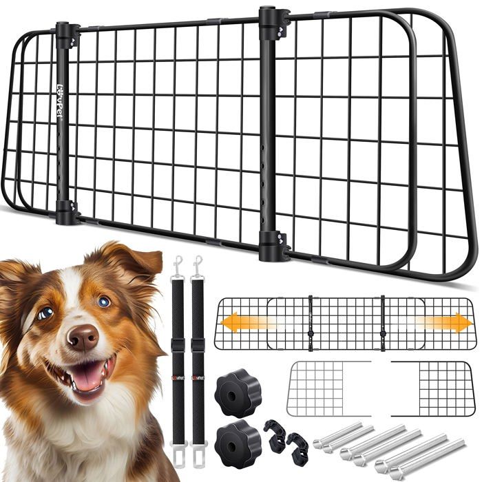 Grille de séparation voiture pour chiens - LOVPET - Largeur réglable 91-153 cm - Noir - Métal - Montage facile Grille de séparation voiture pour chiens - LOVPET - Largeur réglable 91-153 cm - Noir - Métal - Montage facile