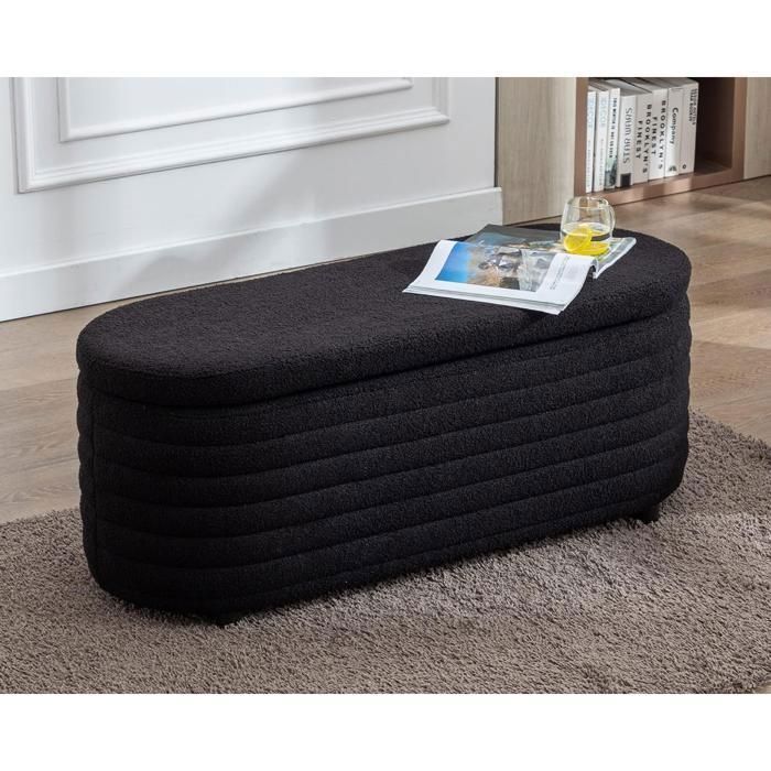Banc De Rangement Avec Coussin Fausse Fourrure - Bout De Lit Ou Entrée - Blanc - Capacité 300 Lbs - 106x36x45 Cm
