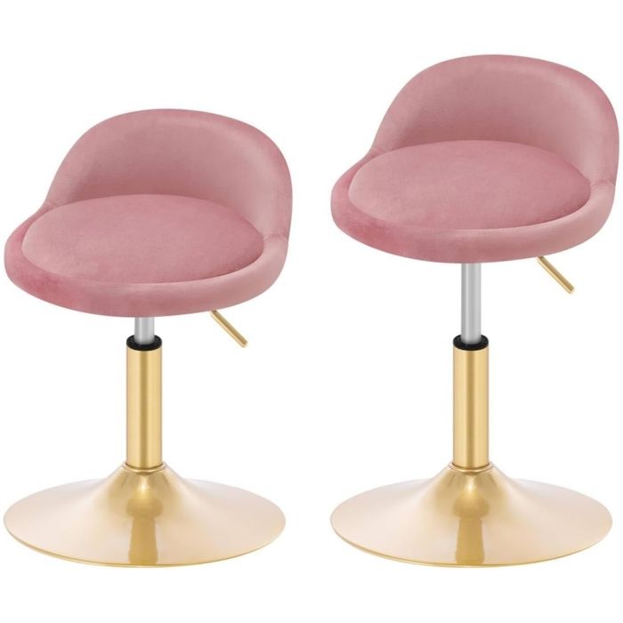 Tabouret Maquillage - Lot de 2 - WOLTU Tabouret bar Pivotant Velours - Hauteur Réglable - Rose+Or