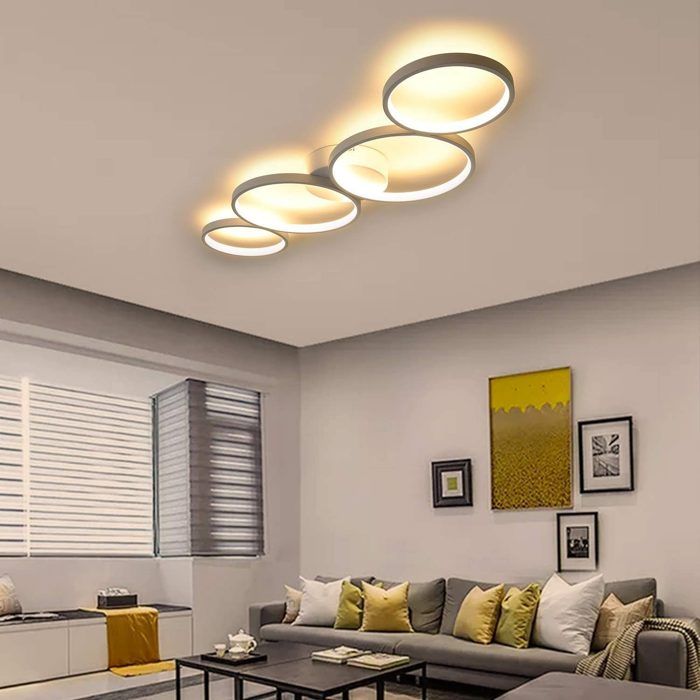 Plafonnier LED Dimmable 4 Anneaux + Télécommande + APP – 54W, 90 Cm, Veilleuse – Pour Salon, Chambre, Cuisine (blanc Chaud à Froid)