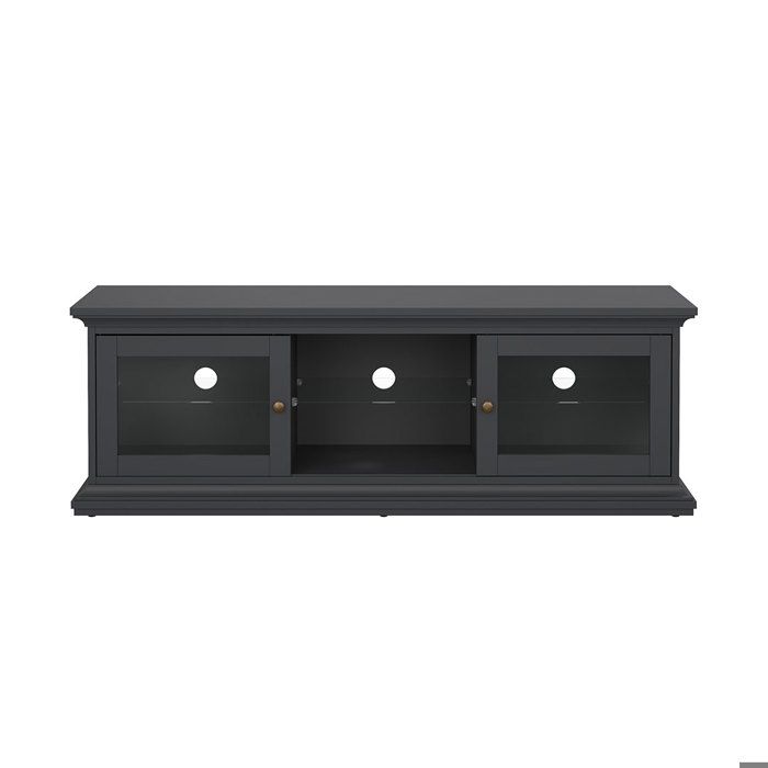 Venedig Meuble TV 2 portes vitrées et 1 tablette en verre gris mat. Venedig Meuble TV 2 portes vitrées et 1 tablette en verre gris mat.
