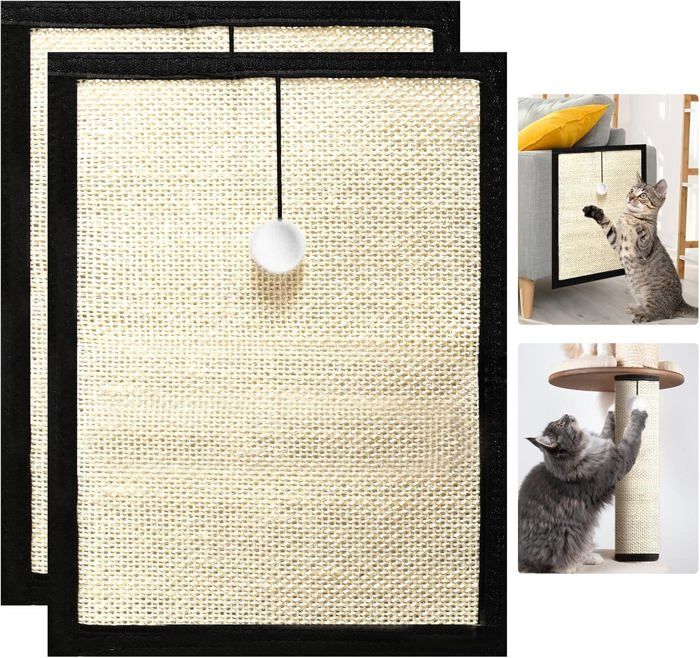 Comparer les prix de Lot de 2 tapis griffoirs muraux en sisal pour chat - Avec balle pour chat - 40 x 30 cm - Planche à gratter murale pour chat - Tapis