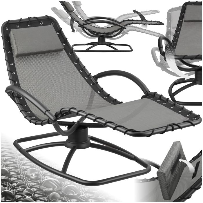 Bain de soleil - TECTAKE - Chaise longue de jardin TOULON avec mouvement de balancement confortable et accoudoirs rembourrés - Gris
