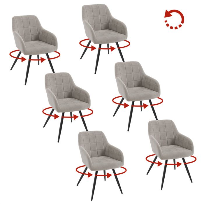 WOLTU Chaise Pivotante Salle à Manger Lot de 6 Fauteuil Velours Pieds en Métal pour Salon Chambre Gris Clair W0ATT1014-6 WOLTU Chaise Pivotante Salle à Manger Lot de 6 Fauteuil Velours Pieds en Métal pour Salon Chambre Gris Clair W0ATT1014-6