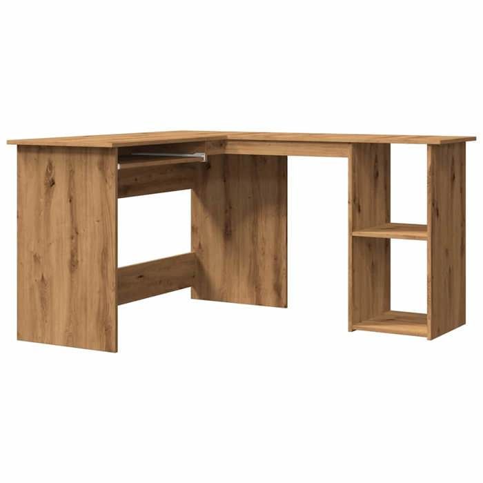 Bonne qualité - Bureau dangle chêne artisanal 120x140x75cm - Table détude - Bois dingénierie - poste de travail meuble
