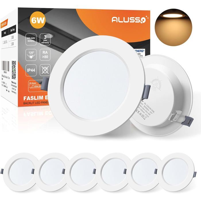 Pack 6 Spots LED Encastrés Orientables 5W 400lm 6000K - Ultra Plat 2.5cm Blanc