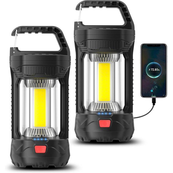 Lot de 2 lanternes de camping LED rechargeables 2 000 lm - 3 modes étanches et portables pour les urgenceso