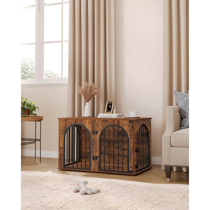 100cm Cage pour ChiensCage Chien de Taille MoyenneMaisonnette pour Animaux3 Portes Porte arquée60 x 100 x 63 cmMarron