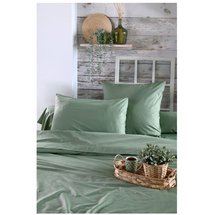 Housse de couette en percale de coton uni 140 x 200 cm Elysée vert
