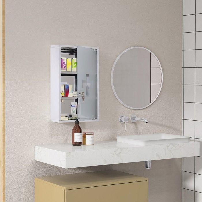 Armoire à Pharmacie Acier Inoxydable 30x18x50cm-Serrure de Sécurité Intégrée-Rangement Premiers Secours Organisé-Design Moderne