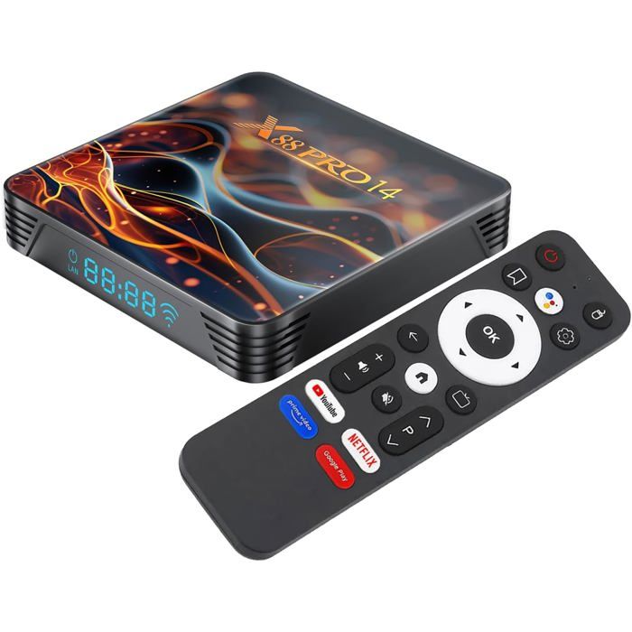Boîtier TV Android 4K Quad-Core 4Go RAM 32Go - WiFi 5G Bluetooth 5.0 HEVC H.265