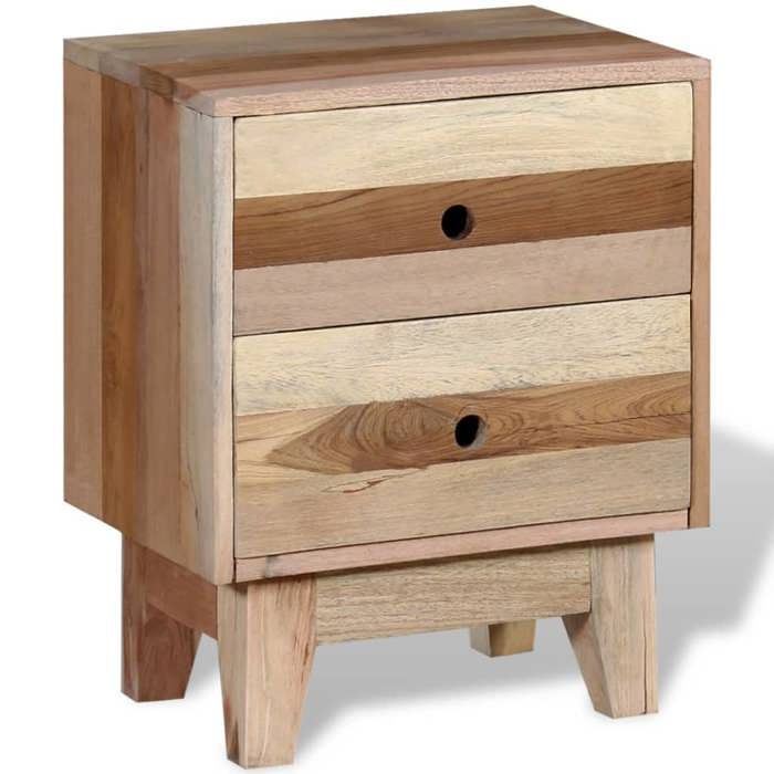 Table de chevet en bois de récupération - GKO - 30x40x50 cm - Beige - 2 tiroirs - Fabriqué à la main - Peint et laqué