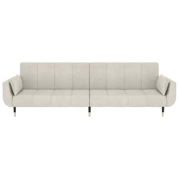 Promotion janvier Canapé-lit Convertible - CLARENCE - à 2 places - avec deux oreillers - Crème Velours 220x84.5x69 cm CC131