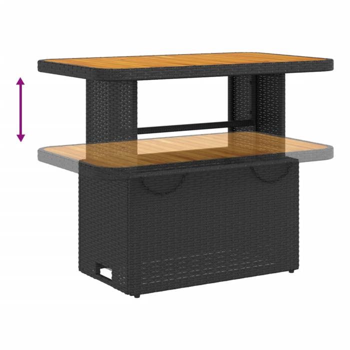 Black Friday Table à dîner de jardin BURKE 2/4 PERSONNES noir 90x55x71 cm résine tressée et bois acacia TTT444