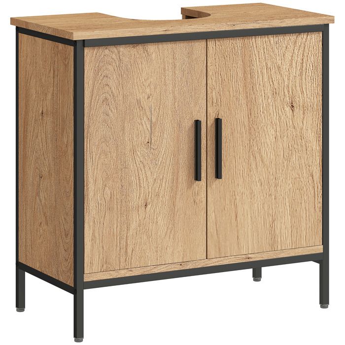 Meuble sous lavabo - HOMCOM - avec 2 portes et étagère réglable - style moderne - 60 x 30 x 60 cm - chêne