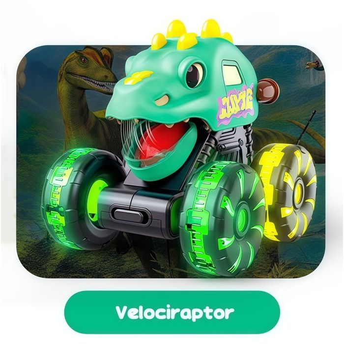 Stégosaure vert - Voiture dinosaure lumineuse pour enfants, jouet