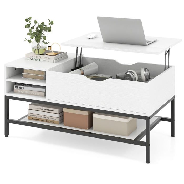 Table basse - HELLOSHOP26 - Rectangulaire 995x495x475 cm - Plateau relevable - Compartiment caché - Cadre métallique