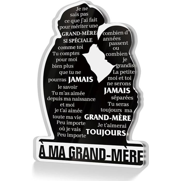 Plaque Cœur Acrylique à Poser Silhouette Grand-Mère Petit-Enfant Texte « À ma grand-mère » À ma grand MÈre - petit fils