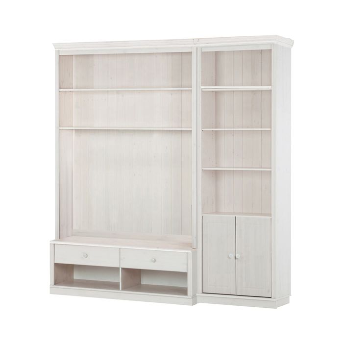 Anita-bibliothèque Avec Meuble TV Bas D En Pin Laqué Blanc Anita-bibliothèque Avec Meuble TV Bas D En Pin Laqué Blanc
