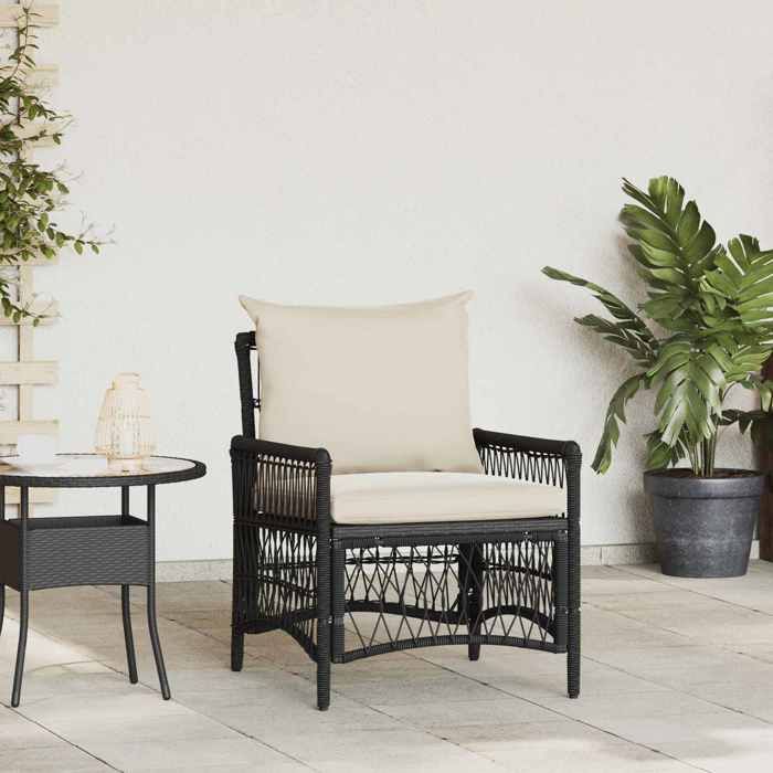 Chaise ergonomique - Magnifique Chaise moderne de jardin et terrasse avec coussin Noir 73x61x77cm polyrotin 73x61x77cm1776