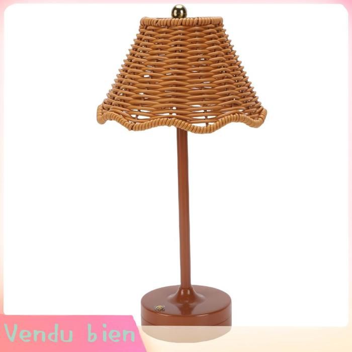 Garosa Lampe de table en rotin Lampe de table LED vintage en rotin 3 couleurs sans fil avec abat-jour en osier deco lampe Brun
