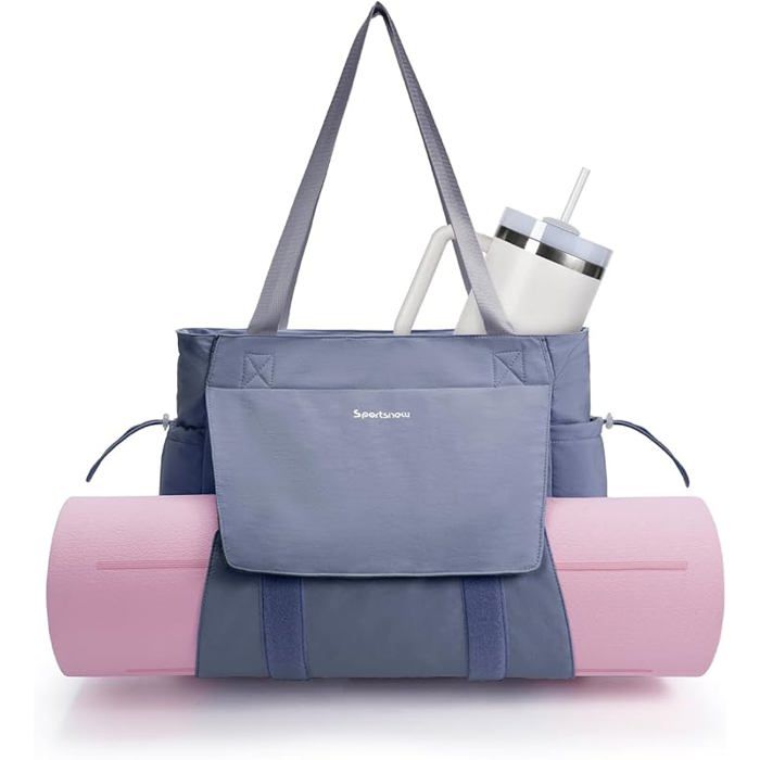 Sac Tapis Yoga Femme Grand Sac Sport avec Porte-Tapis Fermeture Éclair et Compartiment HumiLéger pour Gym Bleu Gris