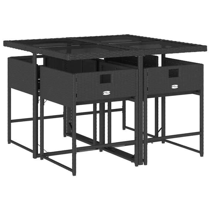 17891& Salon de jardin - Ensemble à manger de jardin coussins 5 pcs - Table de repas et 4 chaises de jardin - Noir - résine tressée