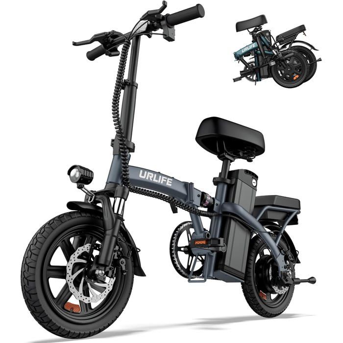 URLIFE F1L 14 Vélo Électrique pliant 48V 7.5Ah Batterie au Lithium Amovible avec Pédalage Assistance Moteur 250W Mini E-bike Gris