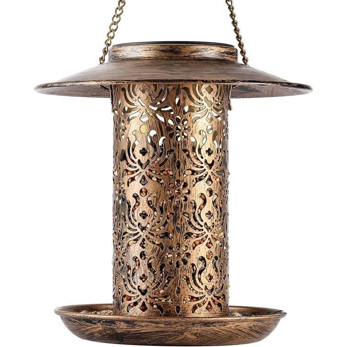 Mangeoire solaire oiseaux métal lanterne imperméable distributeur nourriture oiseaux sauvages