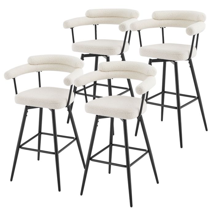 Lot de 4 tabourets de bar pivotants ML-Design hauteur 76 cm beige en tissu teddy rembourrés