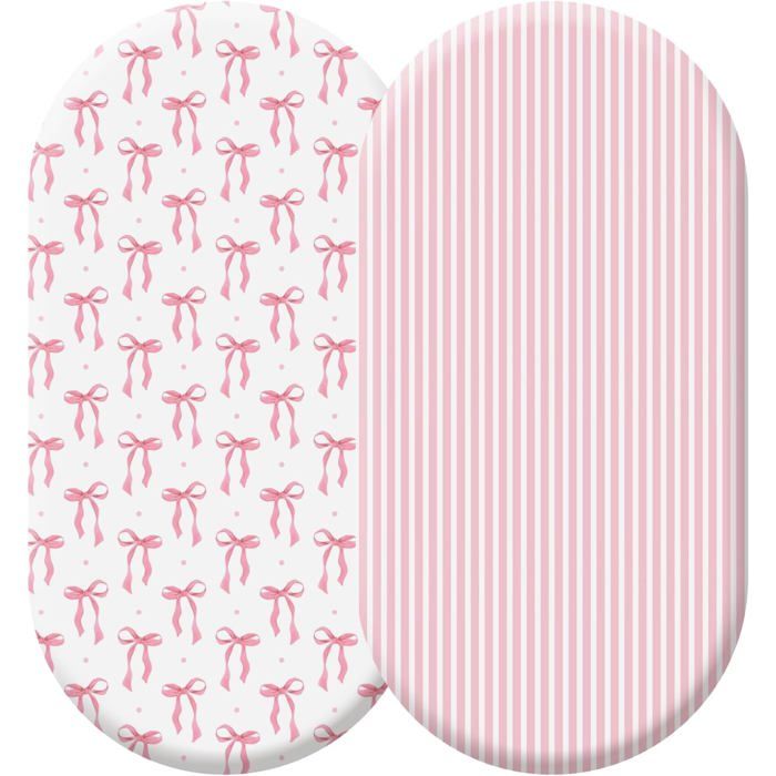 Lot de 2 draps housse extensibles pour berceau 32 x 16 pouces rose à rayures et nœuds pour matelas ovale ou rectangle