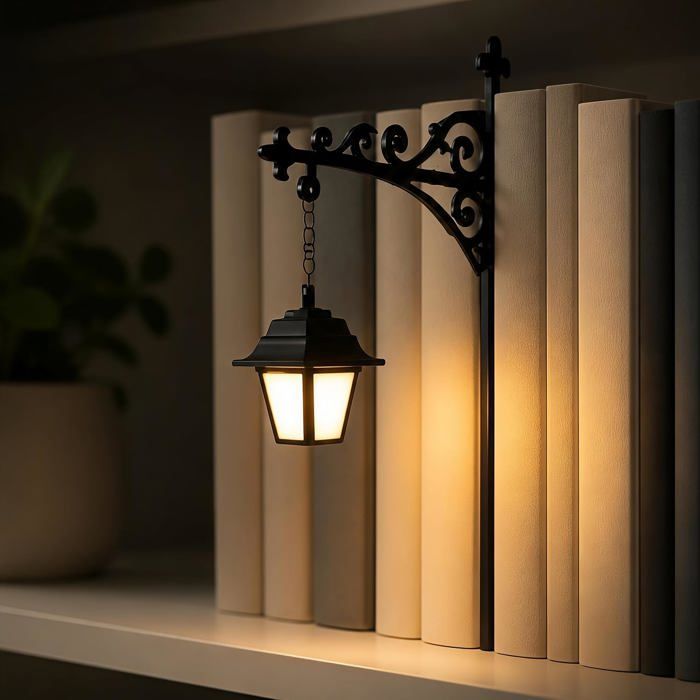 Lanterne Bibliothèque Décorative Avec Led Serre-Livre Lumineux Vintage Style Antique Lampe Étagère Livre Pour Coin Lecture